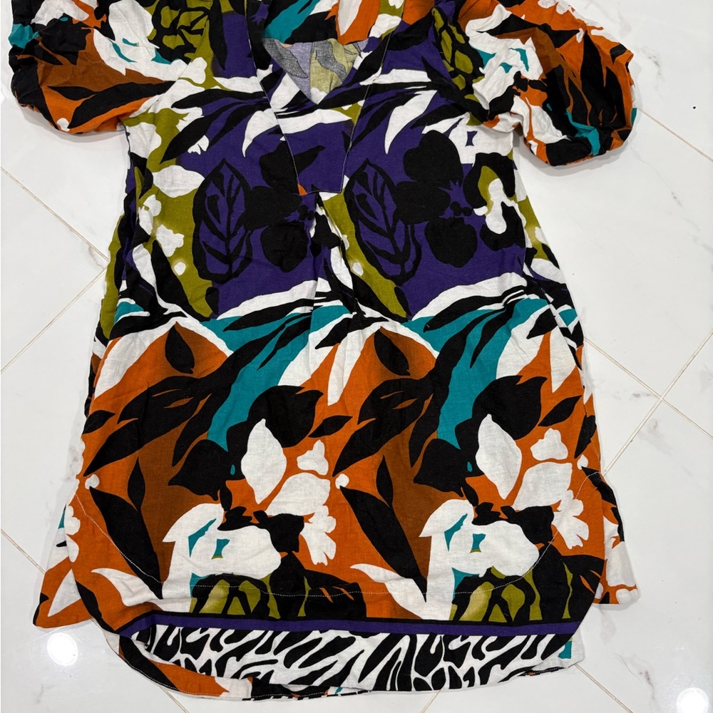 Vibrant Floral Dress with Puff Sleeves